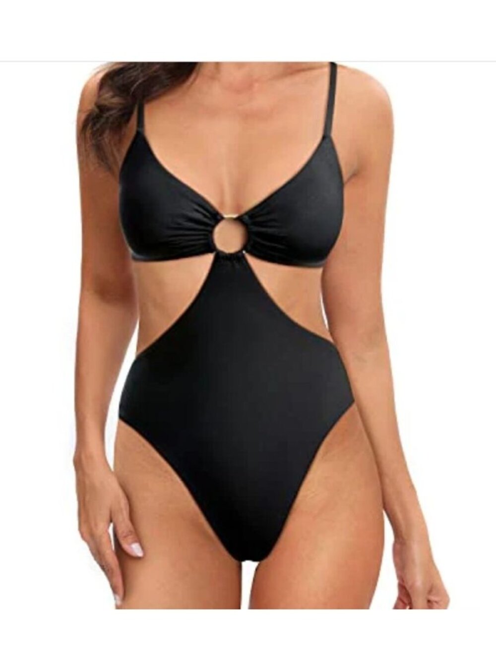 Tempt Me Women’s Small Black One-Piece Swimsuit with Cutout Design & Ring Detail